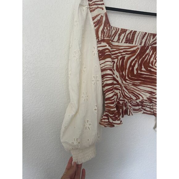 Anthropologie Love The Label Smocked Eyelet Puff Balloon Sleeve Blouse NWT PL - Picture 5 of 13